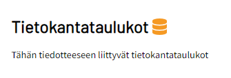 Kuvakaappaus. Tietokantataulukot. Tähän tiedotteeseen liittyvät tietokantataulukot.