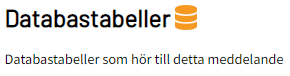 Skärmbild. Text: Databastabeller. Databastabeller som hör till detta meddelande.