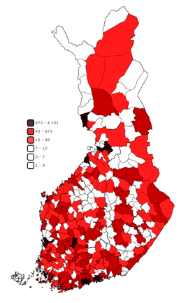 Energiaperiset sek teollisuusprosessien ja tuotteiden kytn kasvihuonekaasupstt Suomessa kunnittain vuonna 2013 (1000 t CO2-ekv.)