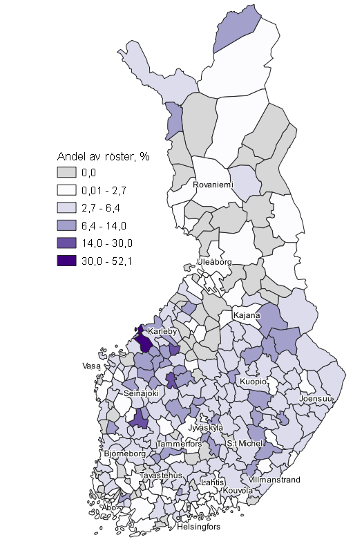 Figurbilaga 10. Karta: Kristdemokraternas vljarstd kommunvis i kommunalvalet 2021, hela landet 