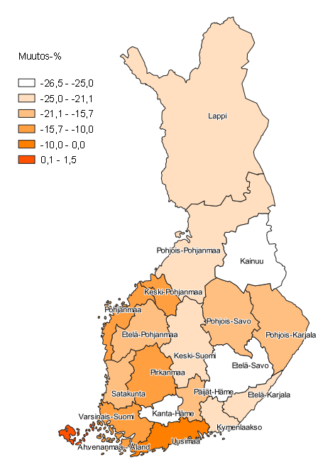 Lapsiperheiden alle 3-vuotiaiden lasten mrn muutos maakunnittain vuodesta 2008 vuoteen 2018