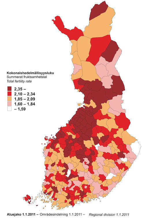 Figurbilaga 3. Summerat fruktsamhetstal kommunvis 2006–2010