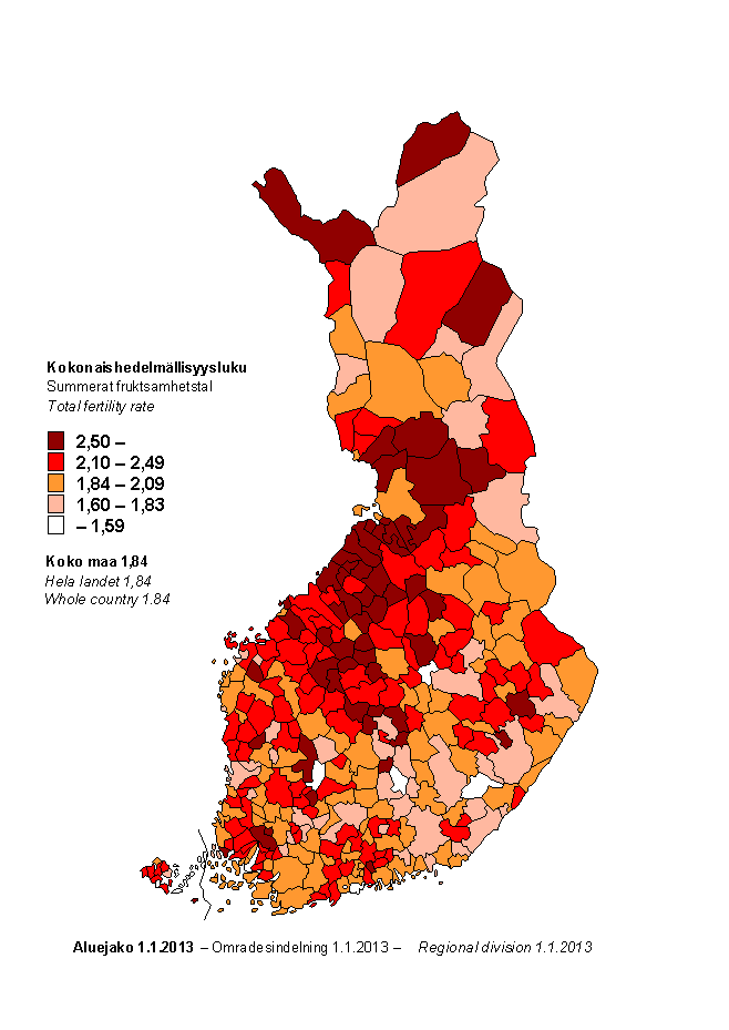 Appendix figure 3. Total fertility rate by municipality for the years 2008–2012