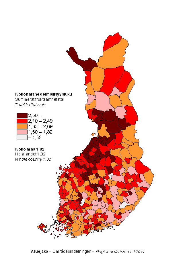 Appendix figure 3. Total fertility rate by municipality for the years 2009–2013