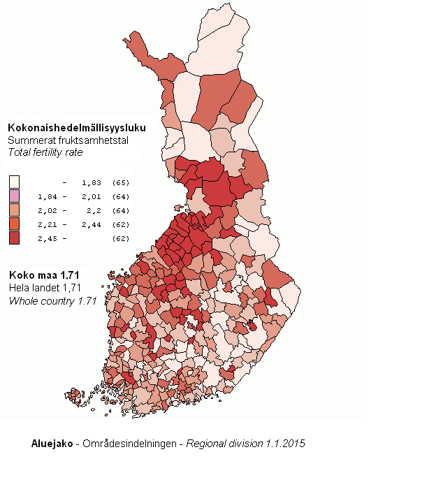 Liitekuvio 3. Kokonaishedelmllisyysluku kunnittain vuosilta 2010–2014