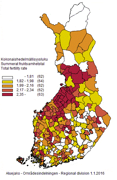 Liitekuvio 4. Kokonaishedelmllisyysluku kunnittain vuosilta 2011–2015