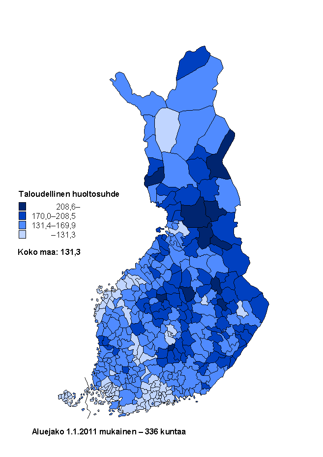 Liitekuvio 1. Taloudellinen huoltosuhde 2010, ennakko