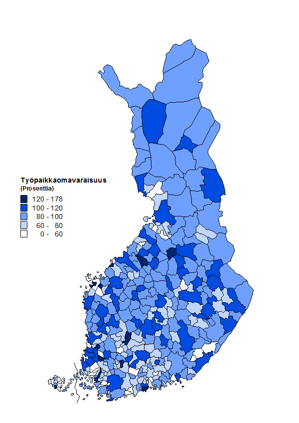 Liitekuvio 1. Typaikkaomavaraisuus kunnittain 2011