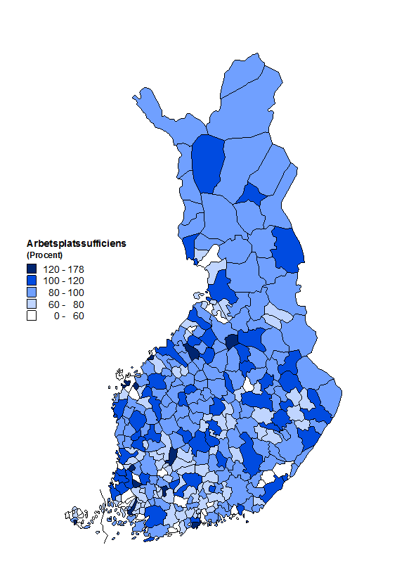 Figurbilaga 1. Arbetsplatssufficiens 2011 efter kommun