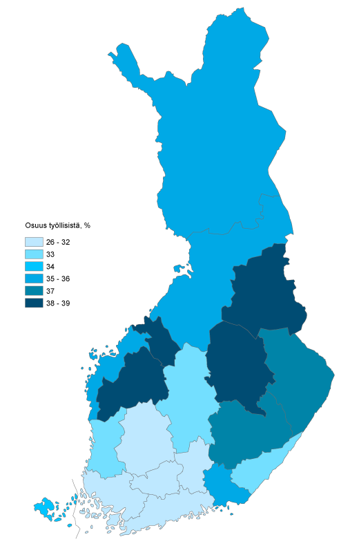 Kriittisten ammattien osuudet kaikista tyllisist asuinmaakunnittain vuonna 2018