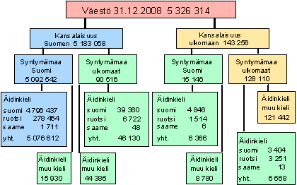 Vest syntymmaan, kansalaisuuden ja idinkielen mukaan 31.12.2008