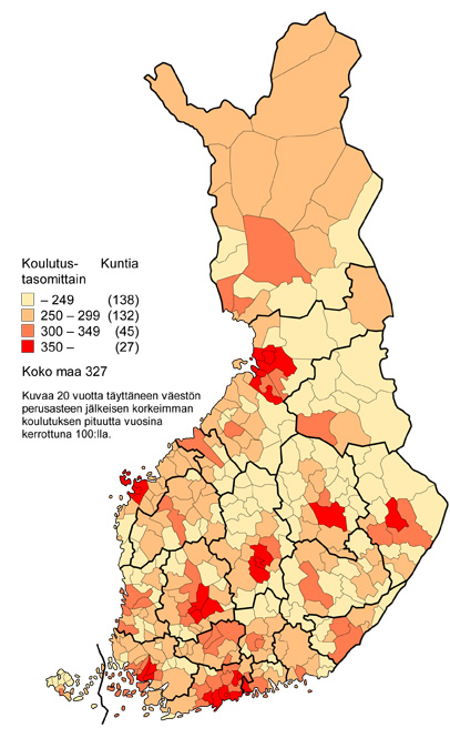 Liitekuvio 5. Koulutustaso kunnittain 2009 (kartta)