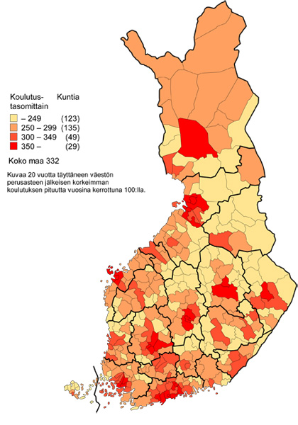 Liitekuvio 4. Koulutustaso kunnittain 2010 (kartta)