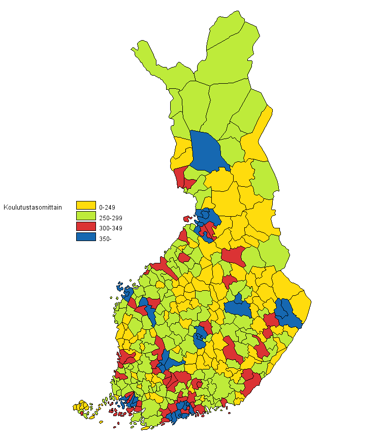 Liitekuvio 5. 20 vuotta tyttneen vestn koulutustaso kunnittain 2011 (kartta)