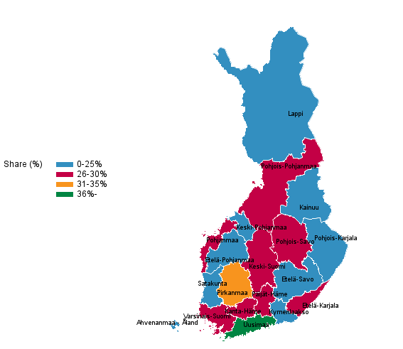 Population with tertiary level qualifications by region in 2016, per cent (Correctec on 7 November 2017)