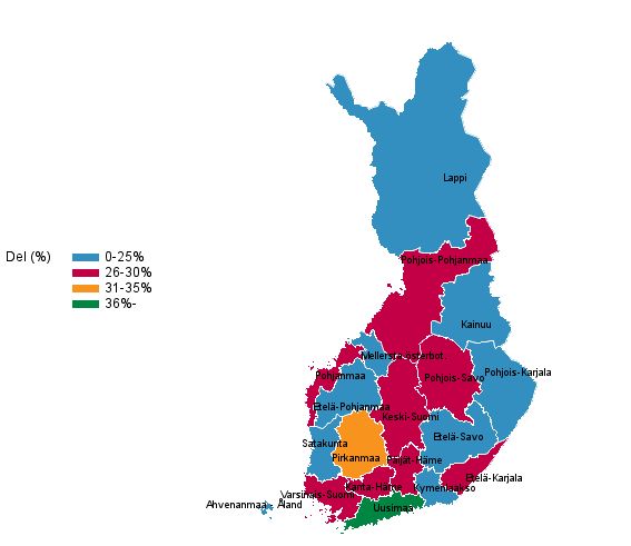 Befolkningen som avlagt examen p hgre niv efter landskap
2016, procent