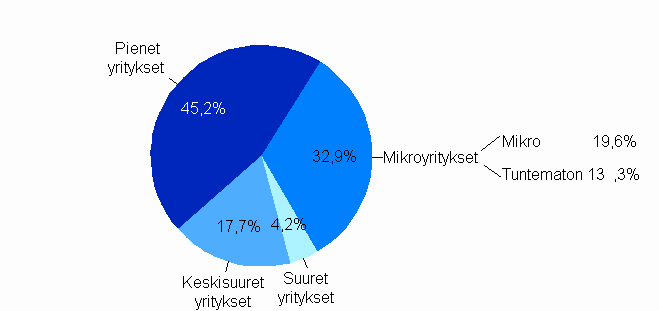 Mynnetyt takaukset 2008, jakauma takauksista yritysten suuruusluokittain